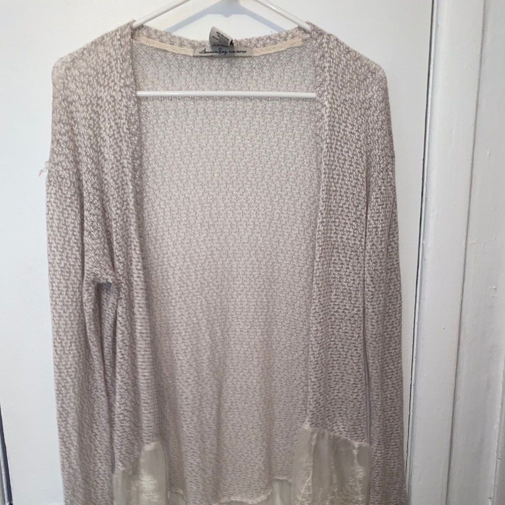 american rag cardigan with flower hem